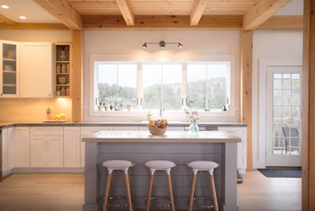 kitchen with barstools